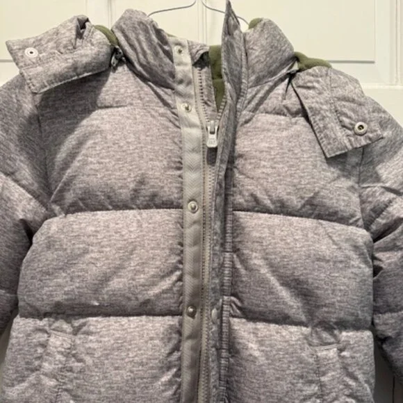 Gap Puffer Kids Warmest Jacket Style Winter Coat Heather Gray & Green Fleece 5y
